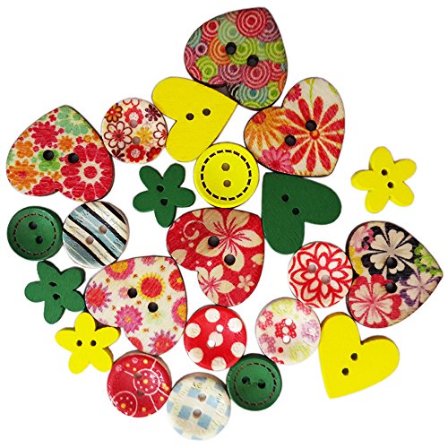 Happlee 100Pcs Wooden Buttons in Bulk Mixed Colors & Shapes, Wood Sewing Buttons for Sewing, Collections, Arts & Crafts Projects, Scrapbooking, DIY Decoration and More(Colorful) - Thumbnail 3