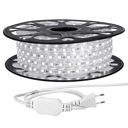 LE 15M LED Lichtband 230V, 5050 SMD LEDs, 220V-240V LED Streifen, Superhelle kaltweiße, IP65 wasserdichte außere dekorative L