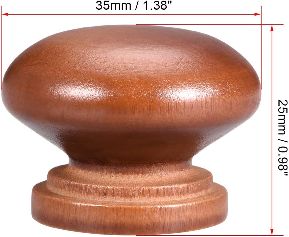sourcing map Round Wood Knobs,12Pcs 35mm Dia Cabinet Furniture Kitchen Pulls Handles for Dresser Drawer Wardrobe Dark Red - Image 3