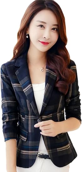 Zhongjue ジュージェン レディース スーツ ジャケット ショート スリム テーラード ジャケット チェック柄 ブレザージャケット フォーマル ファッション オシャレ コート ジャケット 通販 Amazon