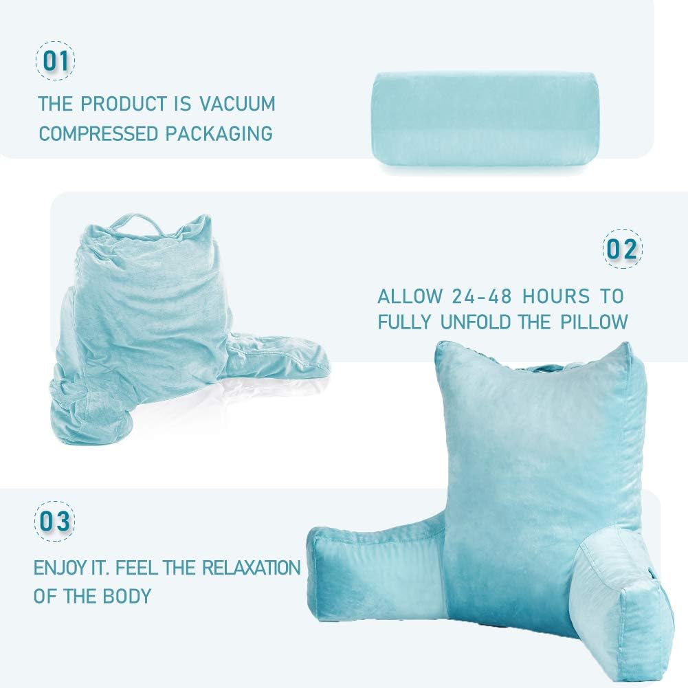 Neustern Reading Pillows with Enlarged Support Arms - Removable Backrest Cover with Pockets, Comfy Bed Rest Pillows for Bed Back Support (22 inches high) - Ideal for Adults/Teen/Kids (Blue): Home & Kitchen