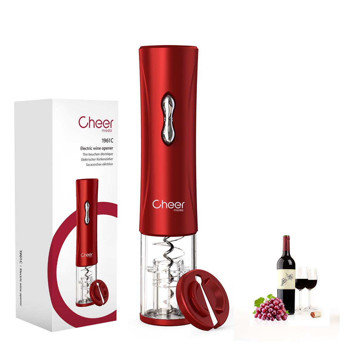 Cheer Moda Wine Opener,Electric Wine Bottle Opener Corkscrew,Wine Opener with Foil Cutter, 4AA Battery Powered Cordless Battery Not Include