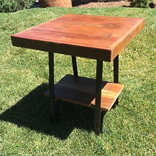 Reclaimed Wood Side Table, End Table with Flatiron Legs and Shelf