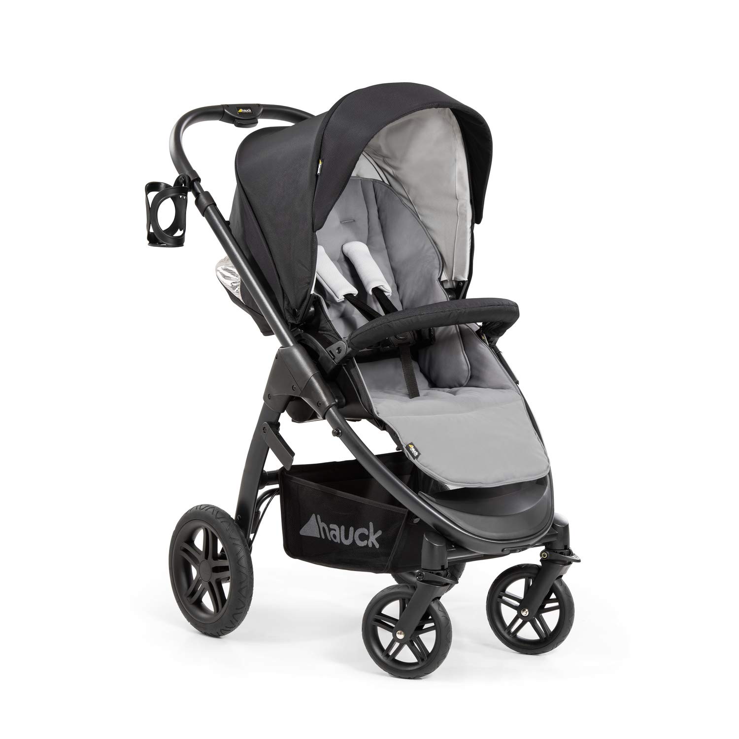 Hauck Saturn R All-Terrain Sportwagen + Beindecke, drehbar, bis 25 kg, XL Verdeck, Getränkehalter, höhenverstellbar, kompakt faltbar, kompatibel mit Babywanne &amp; Babyschale, schwarz grau