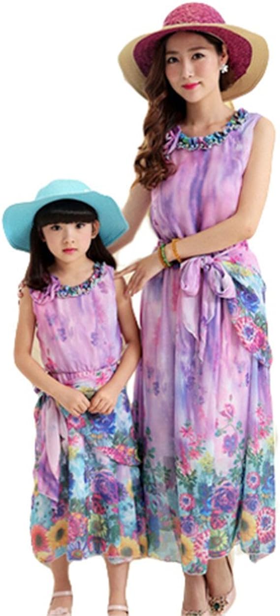 Amazon Co Jp ベビーゴー 親子お揃い ワンピース お揃い服 母と娘 レディース ワンピース マキシ丈ワンピース ノースリーブ ロング ワンピースドレス シフォンドレス 春夏 リゾート海水浴 海辺 結婚式 パーティーに パープル 母l 服 ファッション小物