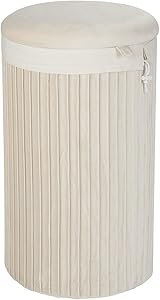 Inspire Me! Home Décor Lydia Round, Pleated Sand Shell Soft Velvet Removable Washable Bag, 14 Dia x 24 in, Gorgeous and Classy Laundry or Storage Hamper