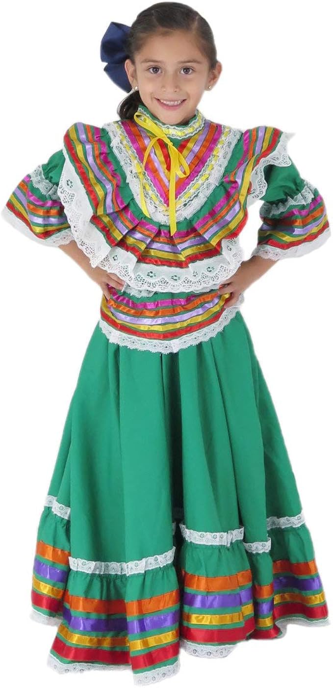 Amazon Com Mexican Clothing Co Girls Mexican Jalisco Dress Blouse And Skirt Poplin Clothing