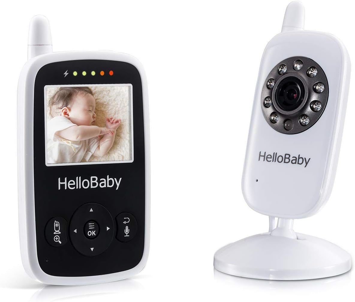 HelloBaby Video Baby Monitor with Camera - Infrared Night Vision, Two-Way Talk Back, Screen, Temperature Detection, Lullabies,Long Range, Private Data Protection and High Capacity Battery