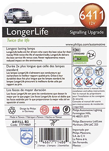 Philips 6411 LongerLife Miniature Bulb, 2 Pack