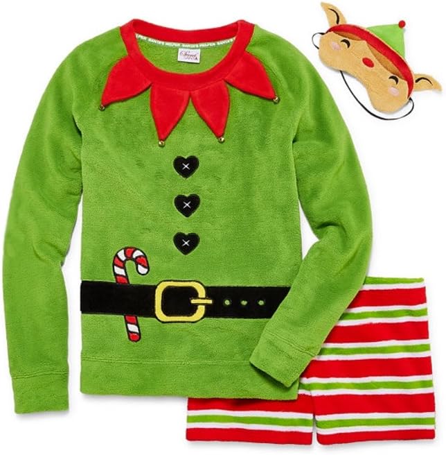 Secret Santa Juniors Fleece Elf Pajama Set With Eye Mask, Green