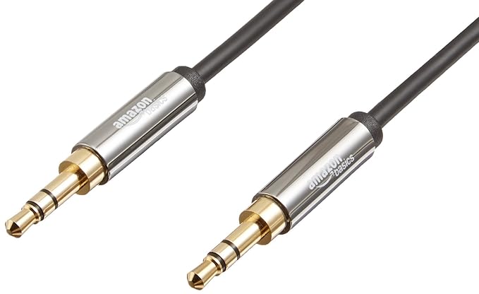 AmazonBasics Male to Male Stereo Audio Aux Cable with Gold Plated Connectors- 2 Feet