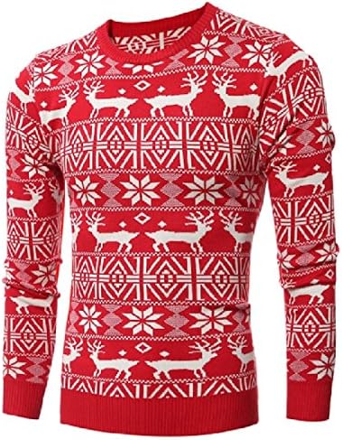 Coolred-Men Printed Pullover Thick Deer Knitting Christmas Day Sweaters Red M