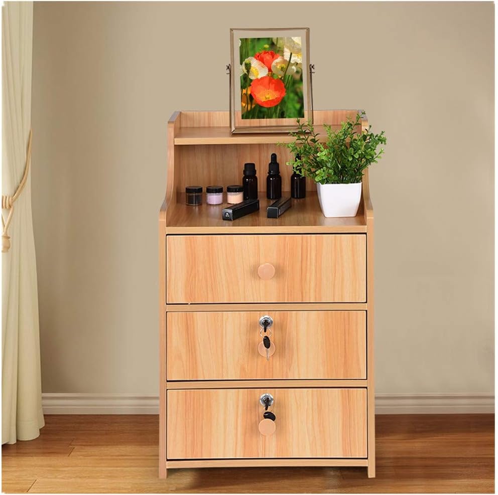 Xeagt Simple End 3 Drawer Tall Nightstand Table Bedroom Nightstand Coffee Table with Lock Cabinet with Open Shelf and Locking Drawers for Home Home College Dorm