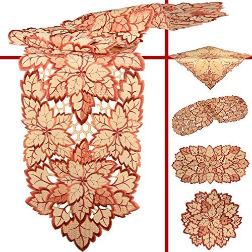 Quinnyshop Fall, Autumn Leaves Embroidery Table runner 16-inch-by-35-inch/ 40 x 90 cm Oval Polyester, Teracotta