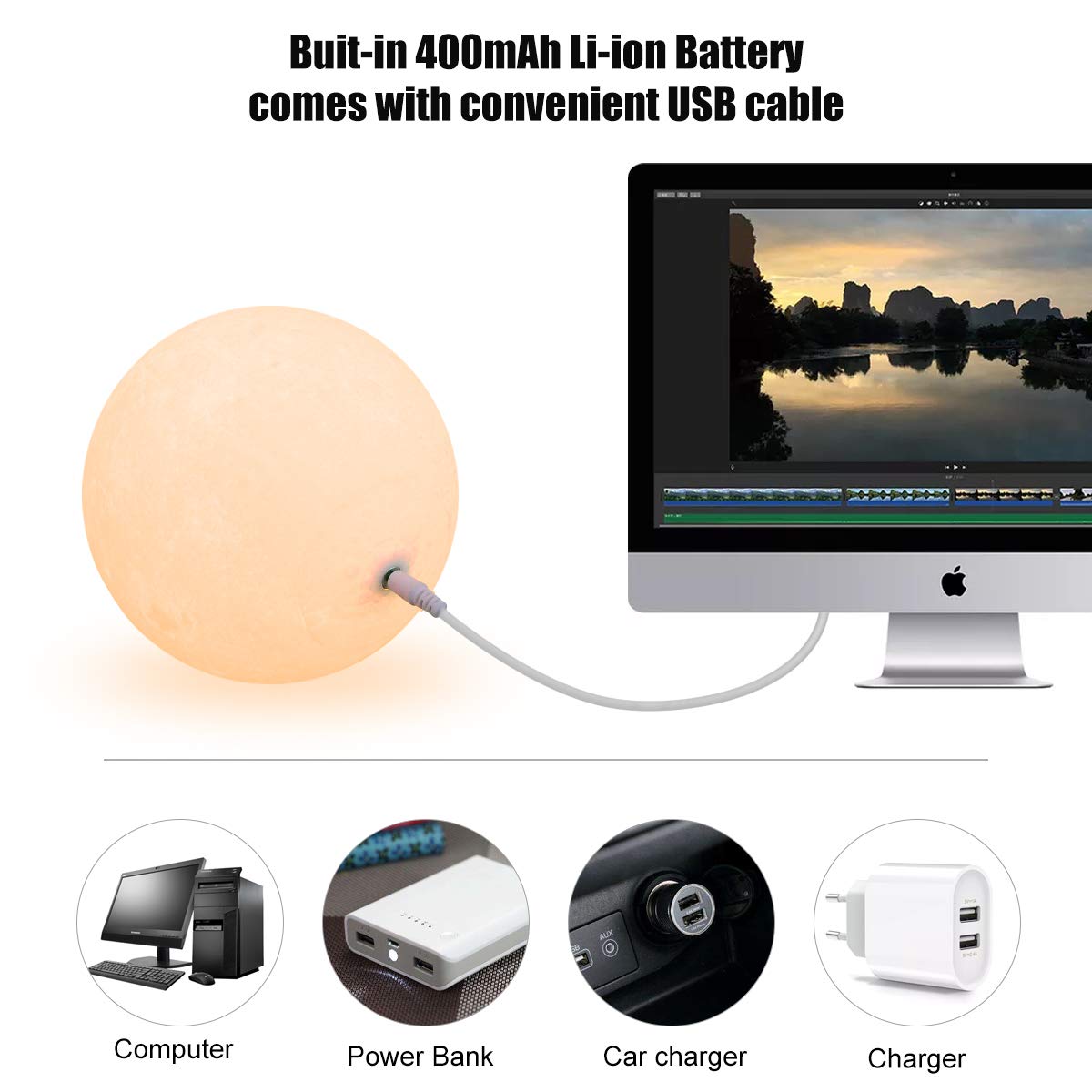 JORLAI 3D Printing Moon Lamp with Stand 16 Colors 15cm Touch Control&Remote Control USB Rechargeable Lighting LED Decorative Night Light for Baby Kids Lover Birthday Party Gifts