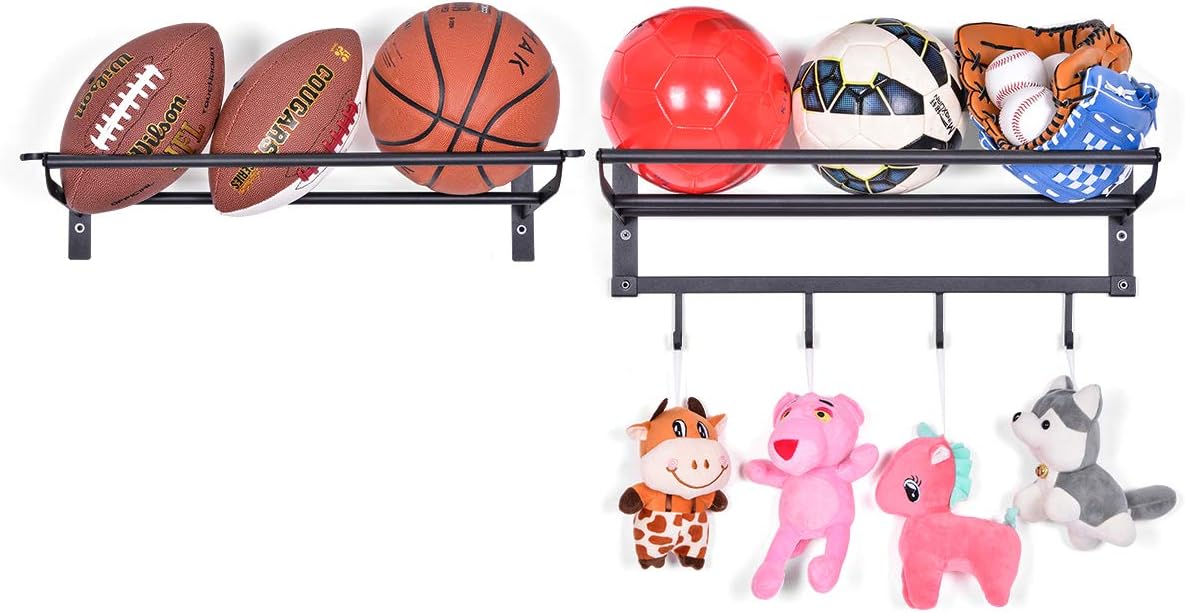 Sports Equipment Storage Rack for Baseball/Basketball/Football/Badminton/Golf/Yoga/Exercise Balls - Four Badminton Tennis Hold-2 Separate Storage Rack- Baseball/Softball Bat Rack/Bat Hooks: Sports & Outdoors