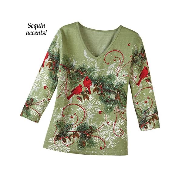 Collections Etc Women's Winter Snowflake Pine Top SAGE Green Large - Image 5