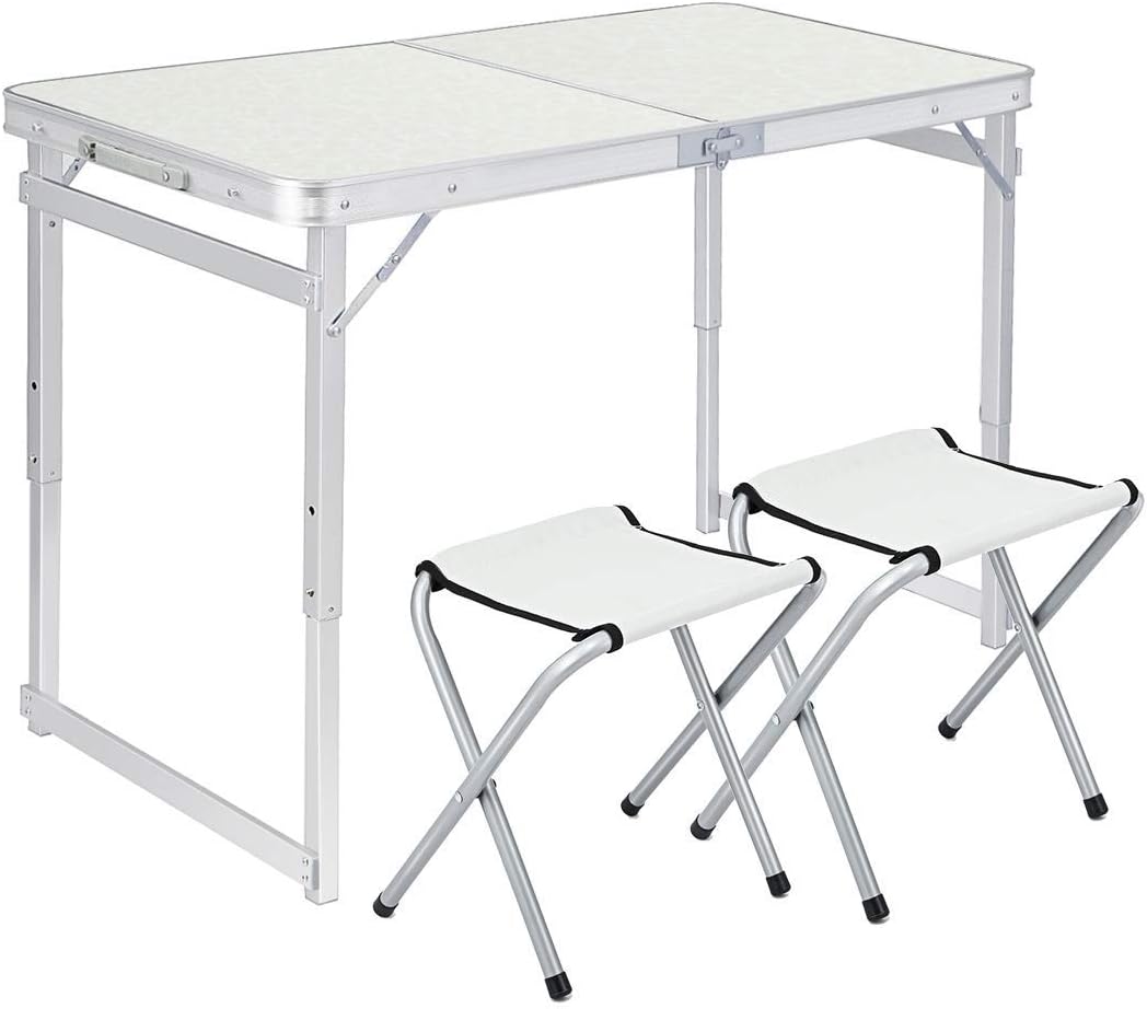 TOOCA Folding Table 4ft Aluminum Folding Camping Table Portable Picnic Table with 2 Chairs, Heights Adjustable Legs Collapsible Table for Indoor Outdoor, Picnic, Camping, Party and BBQ : Garden & Outdoor