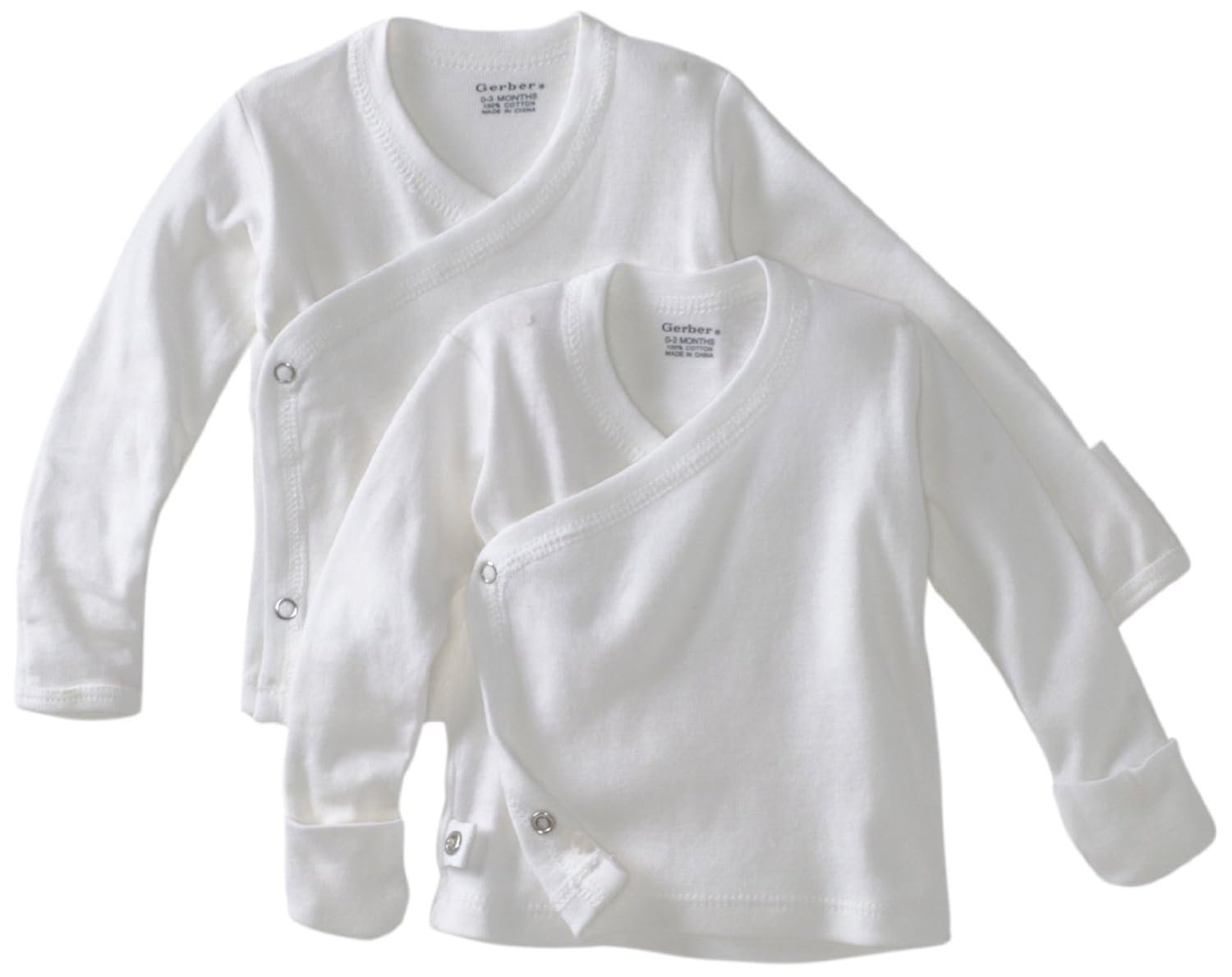 Unisex White 2 pk Long Sleeve Side Snap Shirt (03 Months