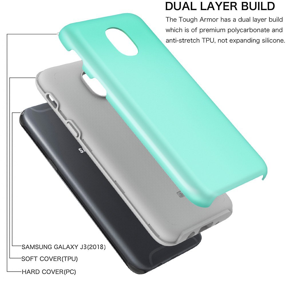 Samsung Galaxy J3 2018 Case, J3V 3rd Gen, J3 Star, Express Prime 3,J3 Achieve, Amp Prime 3 Case, Androgate Hybrid Matte Protective Cover Case with Full Coverage TPU Screen Protector,Mint