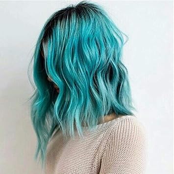 Lady Miranda Natural Wavy Short Bob Ombre Black To Blue Shoulder