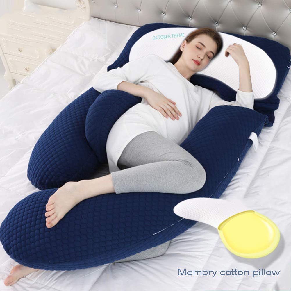 CNZXCO U-shape Memory foam Pregnancy pillow Waist side pillow, Full body pregnancy pillow Back pain relief Washable cover-Blue
