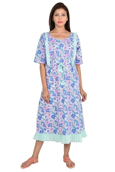 Floral Printed Nursing Night Dress