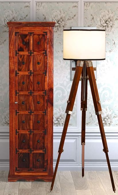 Beverly studio 14White Drum sheesham Wood Tripod Floor lamp