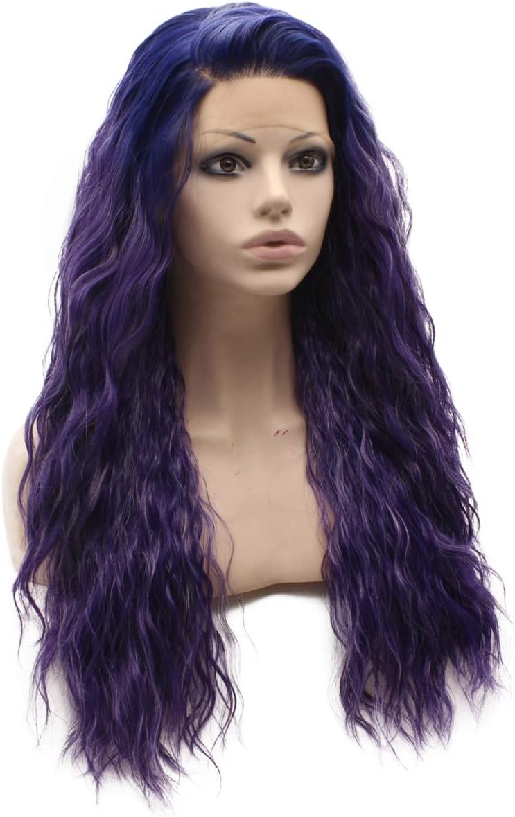 Long Curly Lace Front Synthetic Hair Purple Cosplay Party Wig Heat Resistant Fiber, 26inch - Image 3