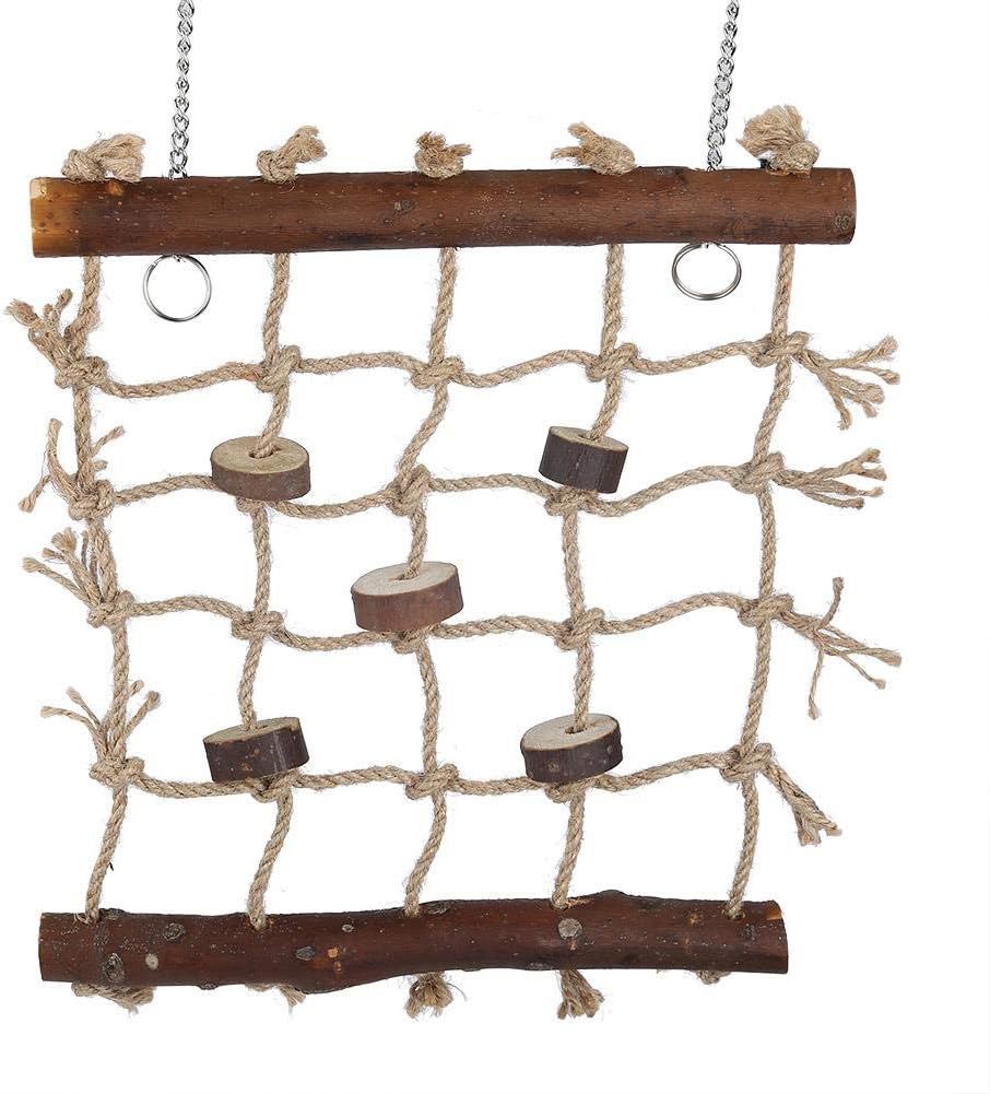 Bird Foraging Wall Toy, Natural Wood Parrot Chew Net Mat Toys Pet Parrot Swing Ladder Climbing Net for Birds Cockatiel African Grey Conure