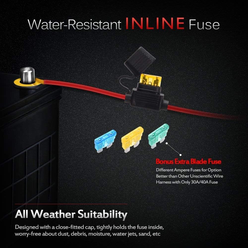 MICTUNING HD+ 12 Gauge LED Light Bar Wiring Harness Kit with 60Amp Relay, 3 Free Fuse, Rocker Switch Blue(2 Lead): Automotive