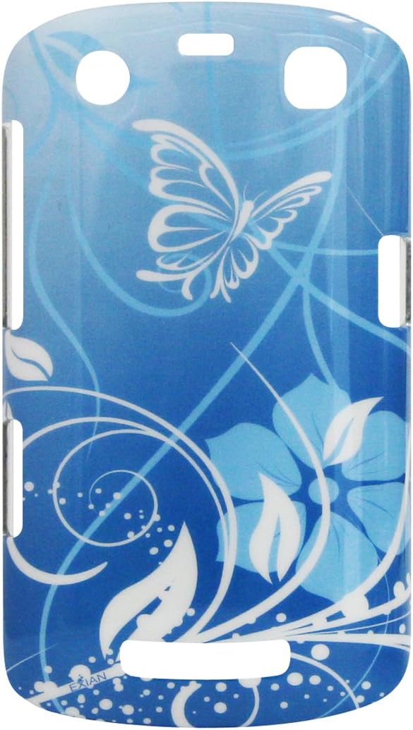 Exian Blackberry Curve 9350 / 9360 / 9370 Case Blue with flowers and butterflies