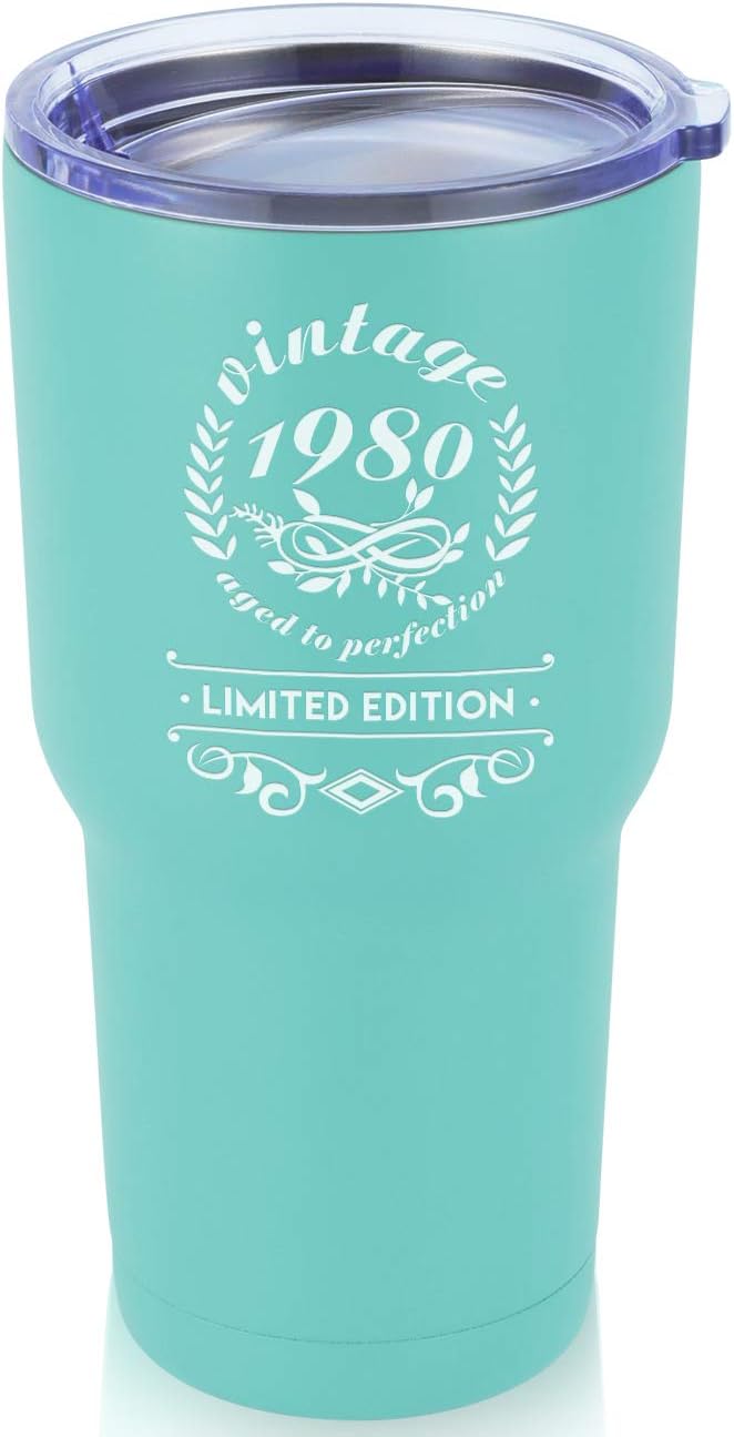 1980 40th Birthday Gifts for Women and Men Tumbler, Party 70th birthday decorations, Best Anniversary Presents Ideas Him Her Husband Wife Mom Dad, 30oz Stainless Steel Tumbler (Turquoise, 1980)