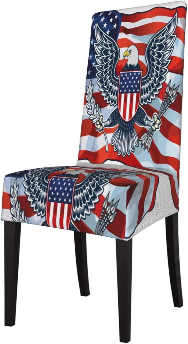 N\ A Dining Room Chair Covers Slipcovers Set of 4 Patriotic American Eagle with USA Flags Stretch Short Kitchen Armless High Back Chair Seat Covers Protector for Banquet Party Hotel Removable
