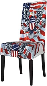 N\ A Dining Room Chair Covers Slipcovers Set of 4 Patriotic American Eagle with USA Flags Stretch Short Kitchen Armless High Back Chair Seat Covers Protector for Banquet Party Hotel Removable