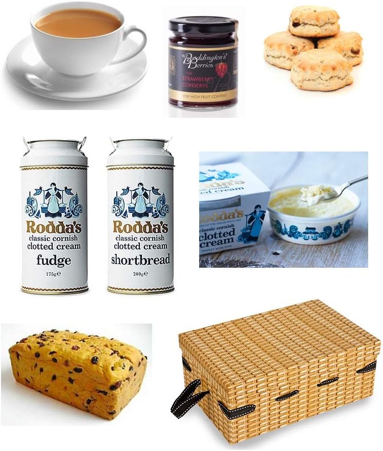 Cornish Hamper - Afternoon Cream Tea - Scones, Rodda's Clotted Cream, Strawberry Conserve, Smugglers Brew Teabags, Rodda's Clotted Cream Fudge & Shortbread and Saffron Cake
