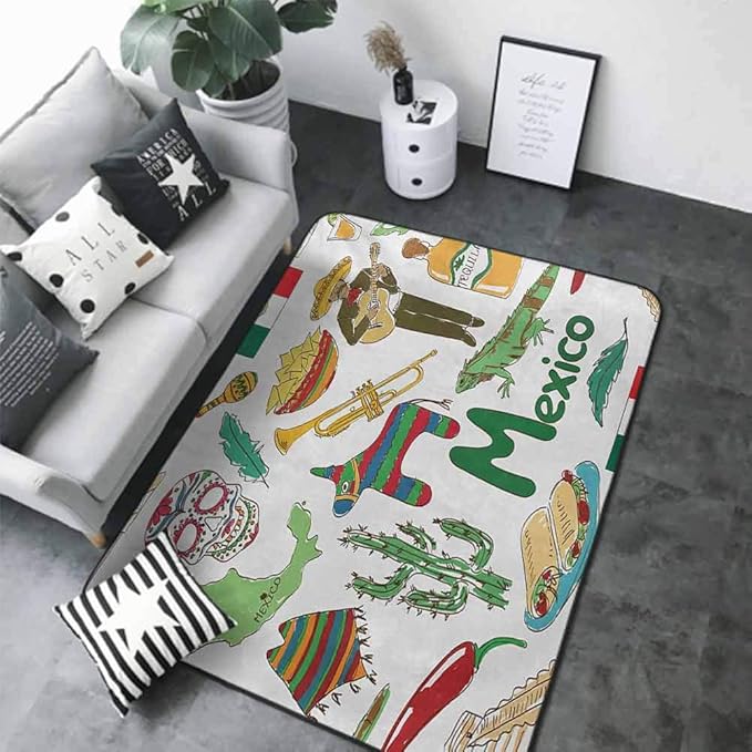 Floor Mat Entrance Doormat Mexican, Fun Colorful Sketch