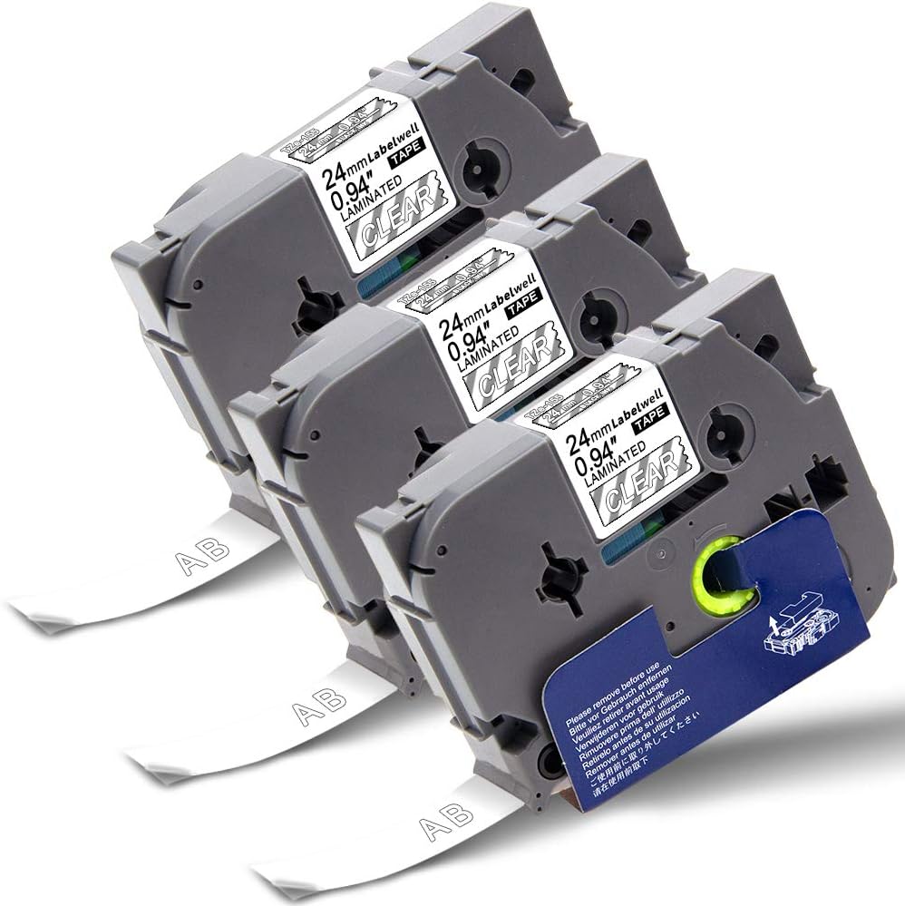Labelwell 24mm x 8m TZe-155 Compatible for Brother Tz Tape TZe155 TZ-155 Clear on White Label Cassette for Brother P-Touch PT-1010 PT-E500VP PT-P900W PT-P950NW PT-D600 PT-P750W PT-H500LI Printer