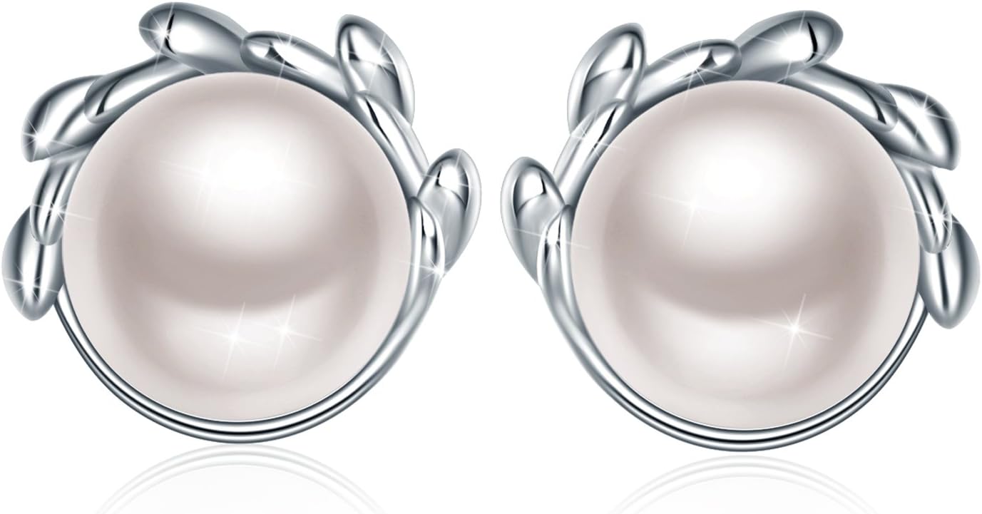 ZHULERY Silver White Freshwater Cultured Pearl Half Spiral Design Sterling Silver Stud Earrings Jewelry Gifts with Packing
