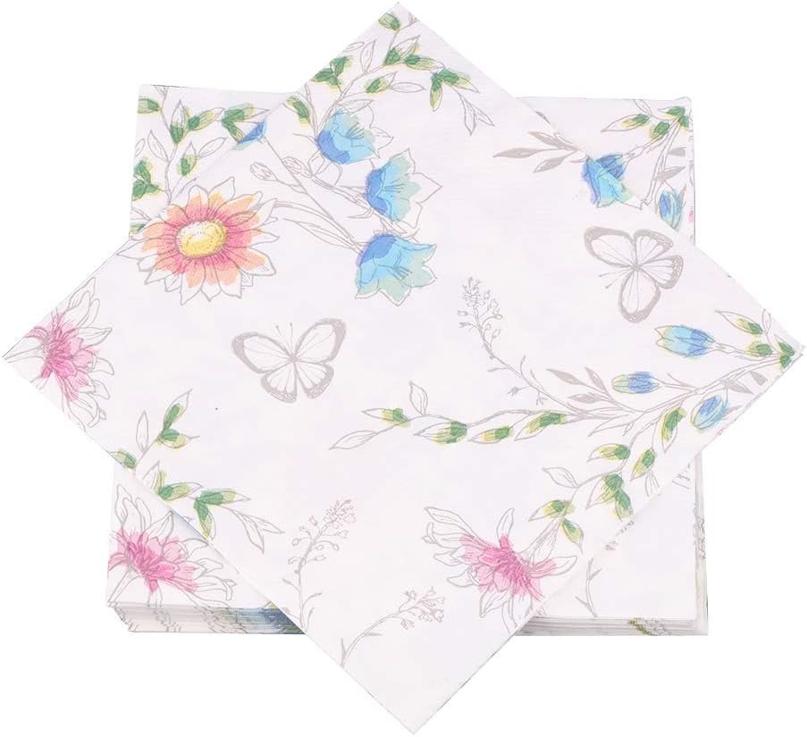 Ottin Decorative Floral Napkins 6.5'' 150 Counts 3-Ply Decoupage Vintage Blue Flower Napkins Perfect for Tea Party Anniversary Birthday Bridal Shower Garden Party Mother Day