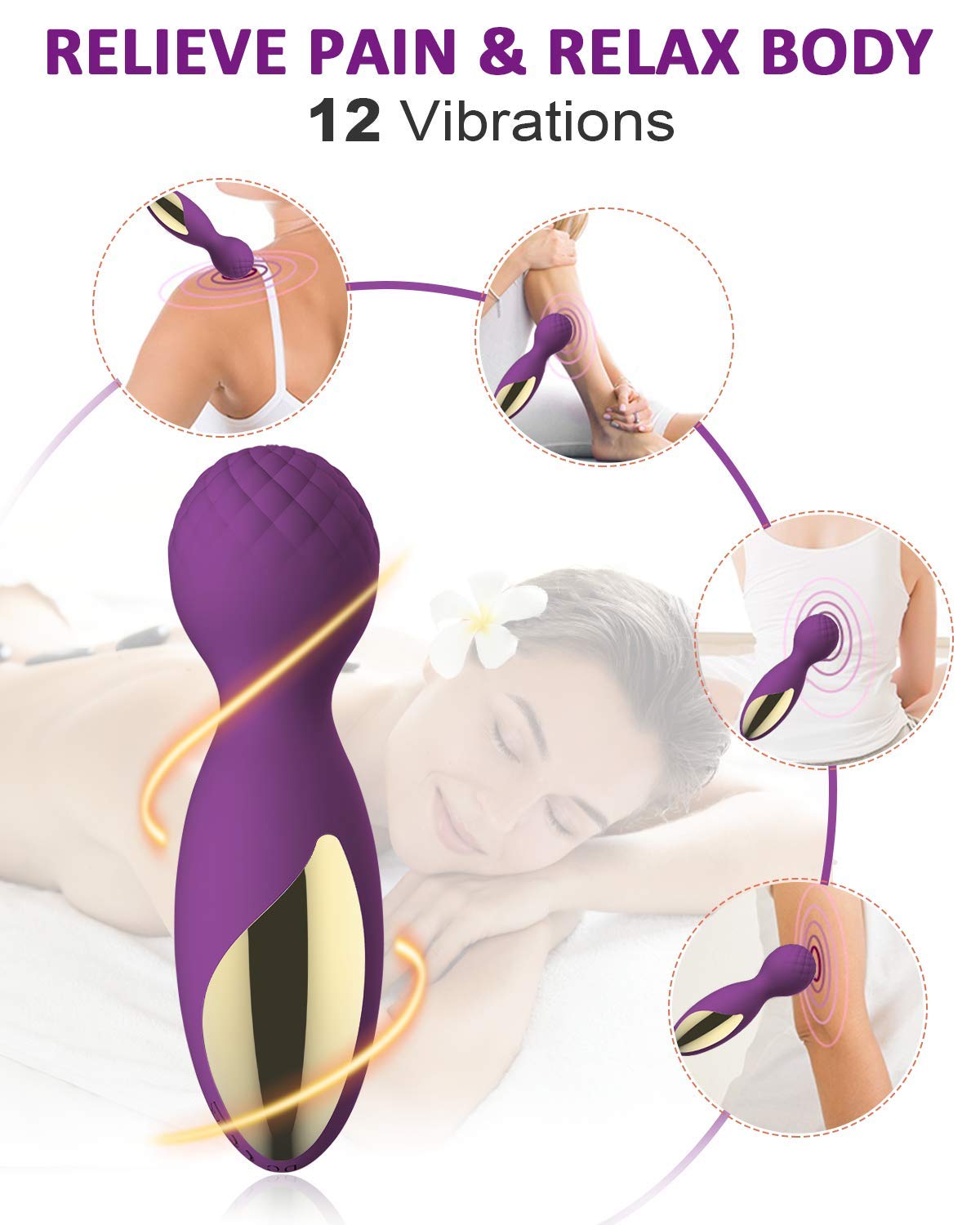 Mini Wand Massager - BOMBEX Mini Q, Rechargeable Handheld Massage Wand, 12X Speeds Cordless Portable Deep Tissue Massager for Back Neck Shoulder, Sports Recovery (Charming Purple)