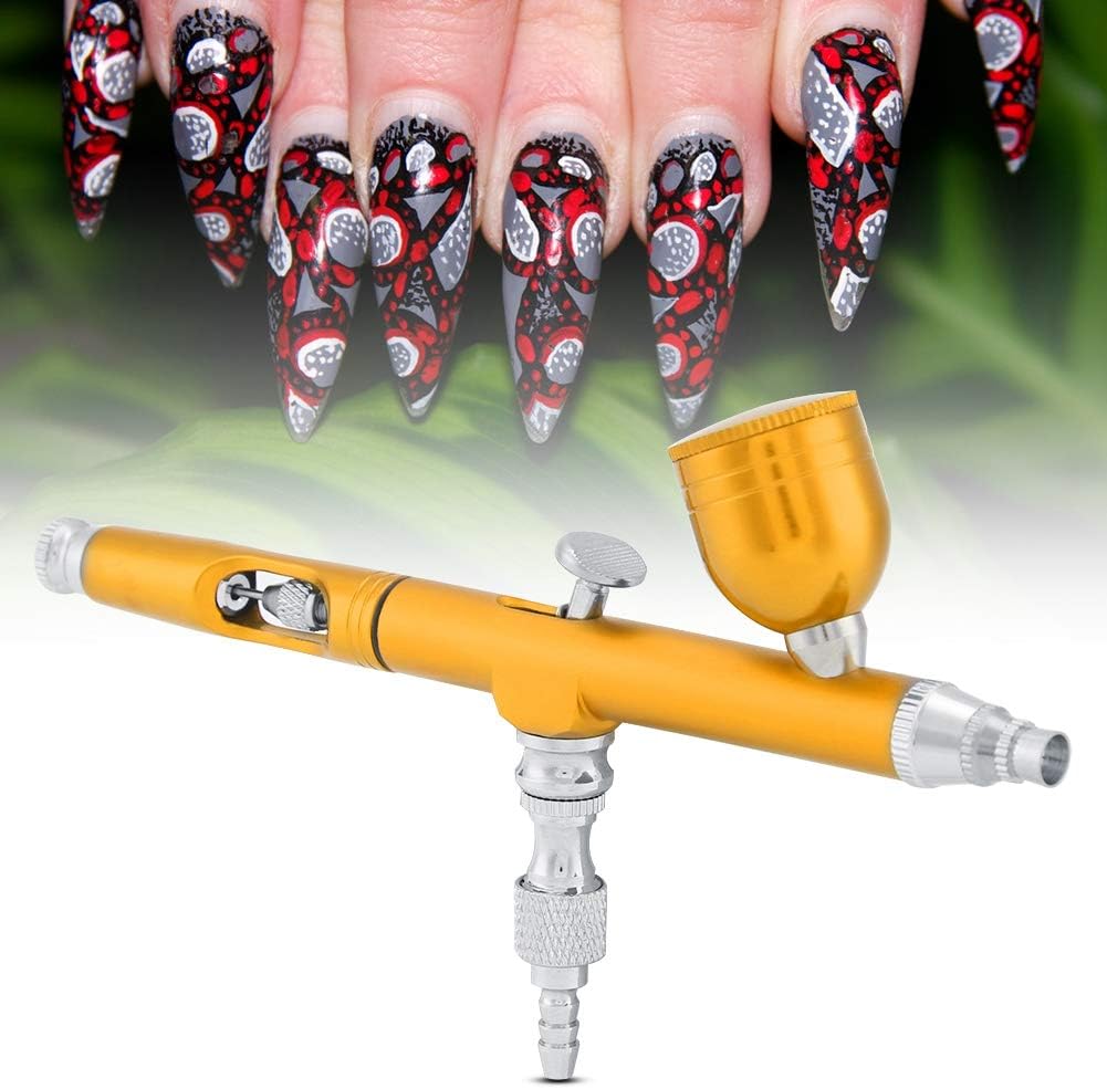 Airbrush, Dual Action Gravity Feed with 0.3mm Nozzle for Art Painting Tattoo and Nail Design, Golden Airbrush Gun Spray Kit - Image 4
