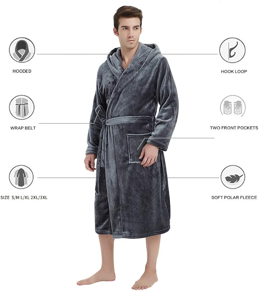 U2SKIIN Mens Hooded Robe, Plush Robes for Men Long Fleece Bathrobe at  Men’s Clothing store