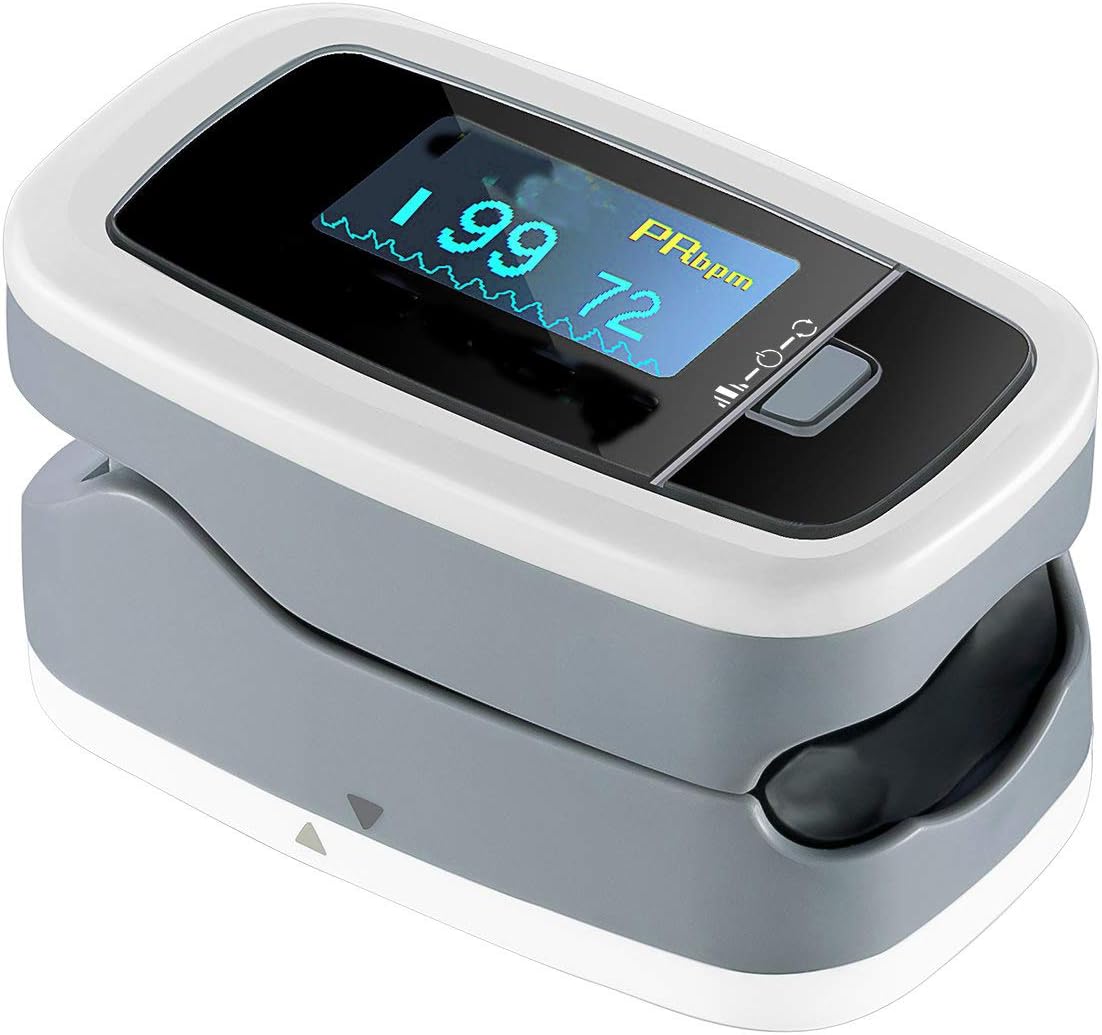 Pulse Oximeter, ATMOKO Professional Digital Finger Oxymeter, Blood Oxygen Saturation Level and Heart Rate Monitor with 4 Rotatable Readings, Include Carrycase, Batteries and Lanyard