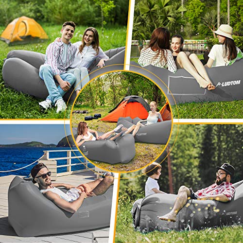ludtom Inflatable Lounger Air Sofa Hammock, 440 lb Portable and Waterproof Ideal Inflatable Pouch Couch for Camping Gear and Accessories for Outdoors Pool Backyard Traveling Gray