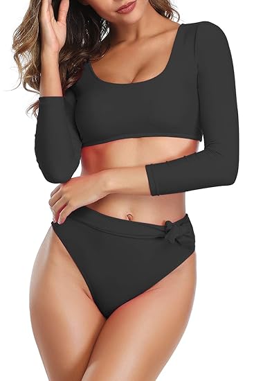 long sleeve cropped bathing suit top