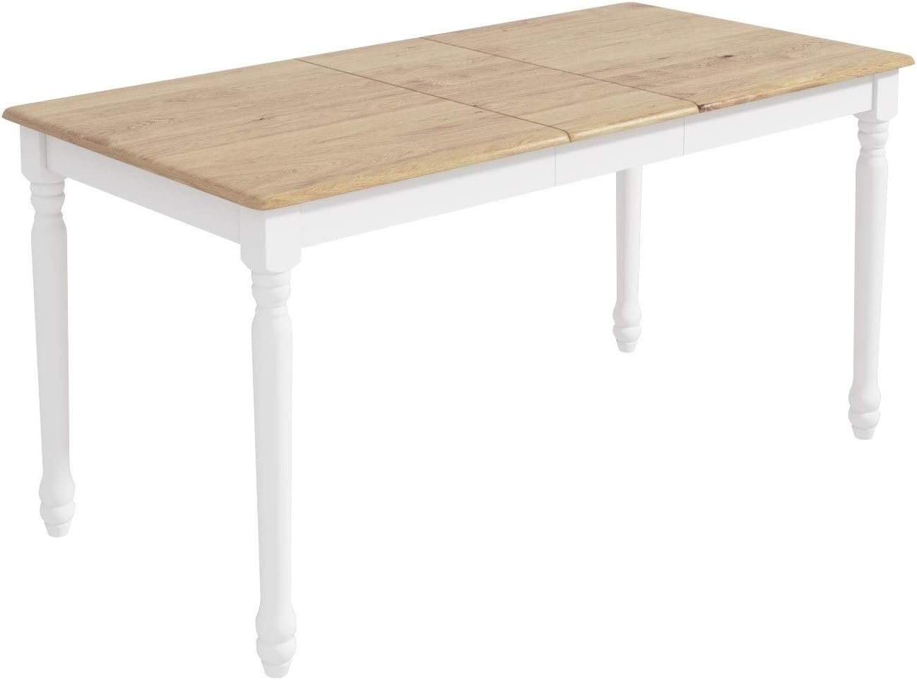 Rhode Island Large White Extendable Dining Table with Light Oak Top - Seats 6