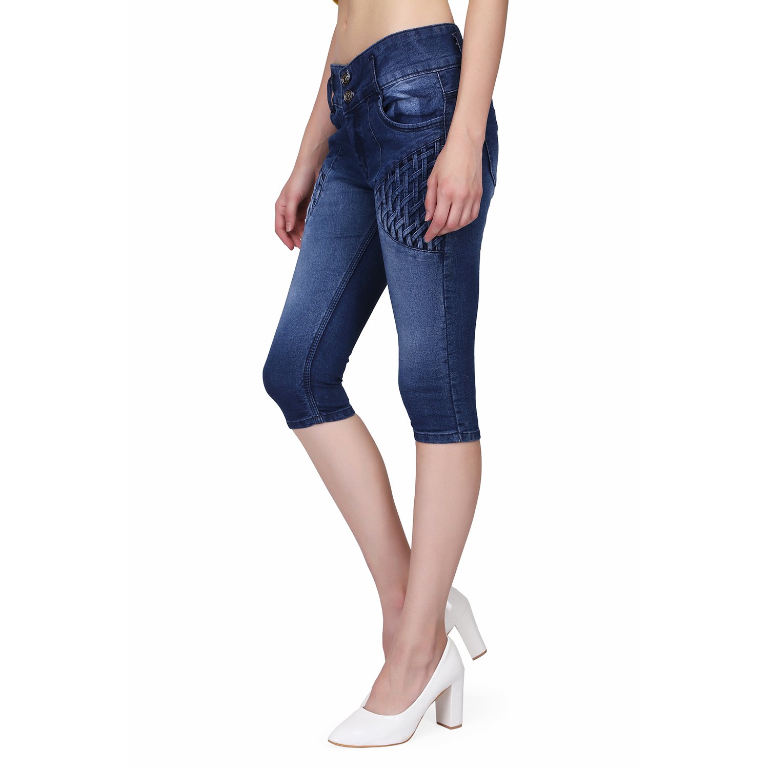 miss wow women stretchable capri/shorts denim capri for women