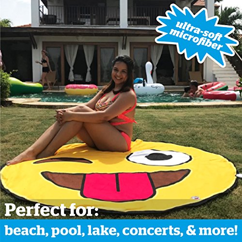 image for BigMouth Inc Giant Crazy Face Emoji Beach Blanket, Oversized Beach Tow