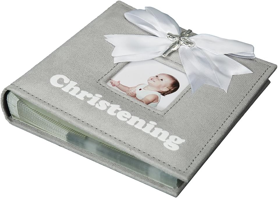 Modali Baby Christening Baby & Children Fine & Elegant Photo Album with Ribbon and Beautiful Silver Cross 80 Pictures 4x6"